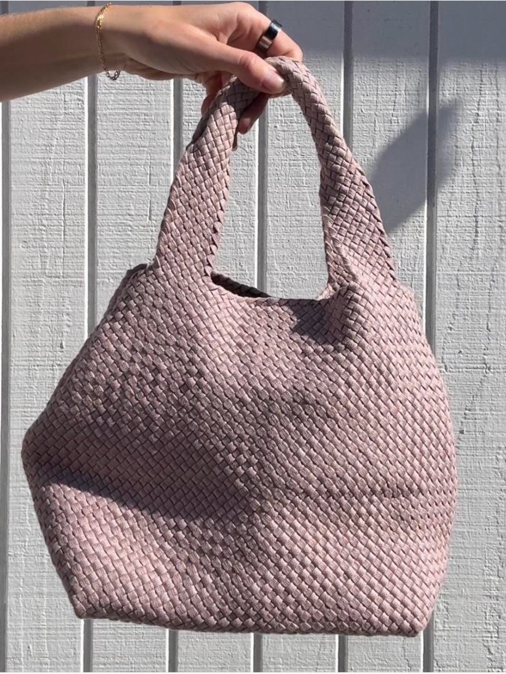 120% Lino Made In Italy Woven Canvas Shoulder Handbag Blush Pink